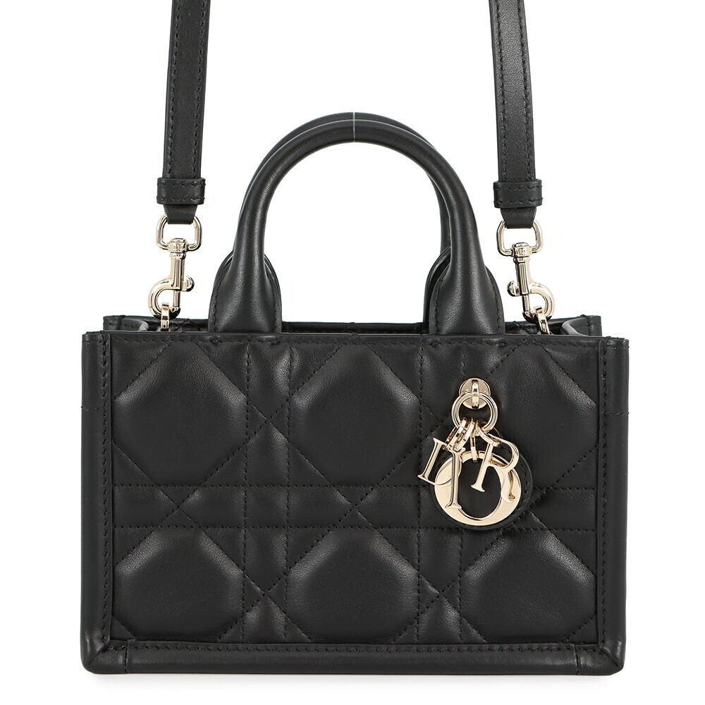 Christian Dior Macro Cannage Book Tote Calf Leather Handbag Black Bag